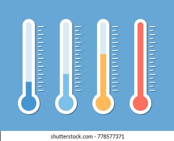 Blue, yellow and red flat thermometer indicators illustration