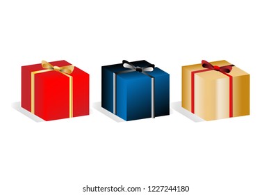 blue yellow and red gift boxes