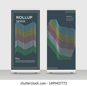 Blue yellow red green lined Abstract Shapes Modern Exhibition Advertising Trend Business Roll Up Banner Stand Poster Brochure flat design template creative concept. Lined Roll Up EPS. Presentation