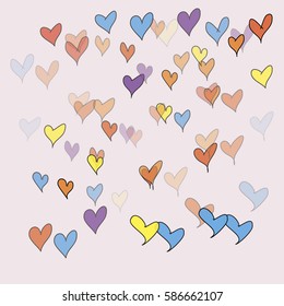 Blue, Yellow and Red Hearts on White Background