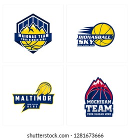 Blue yellow red line art ball mountain sports emblem logo design idea template suitable for brand wardrobe club football climbing