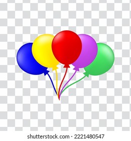Blue, Yellow, Red, Purple, and Green colors balloon vector illustration. Balloon transparent vector
