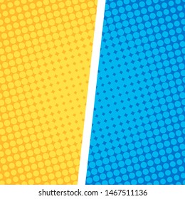 Blue and yellow retro pop art background with halftone dots design