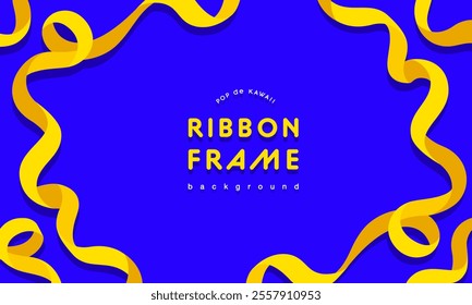 Blue and yellow ribbon banner design. Vector illustration material of pop and cute blue background.