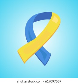 Blue Yellow Ribbon. Vector world down syndrome day symbol 