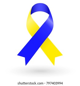 Blue and yellow ribbon. world down syndrome day