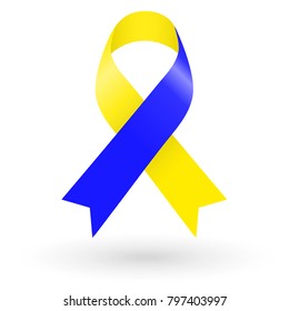 Blue and yellow ribbon. world down syndrome day