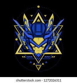 Blue Yellow Robot Sacred Geometry style