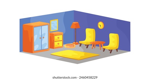 Blue Yellow Room Interior Design Simple Perspective 3D
