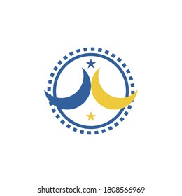 Blue and yellow round emblem with moon and star. Logo design concept