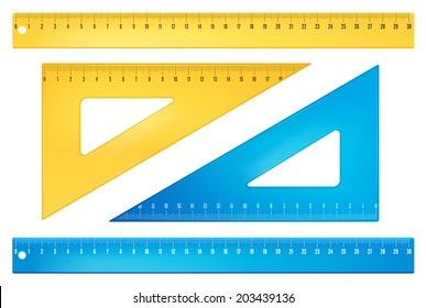 Blue and yellow rulers in  millimeters. Vector objects