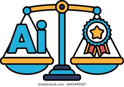A blue and yellow scale with the letters AI on it. The scale is balanced with a star on the right side