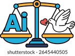 A blue and yellow scale with a white dove on the right side and the letters AI on the left side