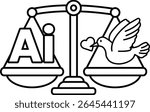 A blue and yellow scale with a white dove on the right side and the letters AI on the left side
