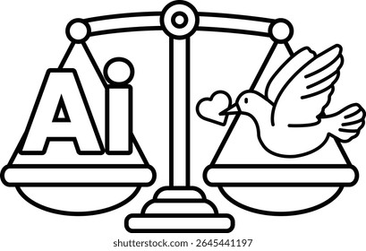 A blue and yellow scale with a white dove on the right side and the letters AI on the left side