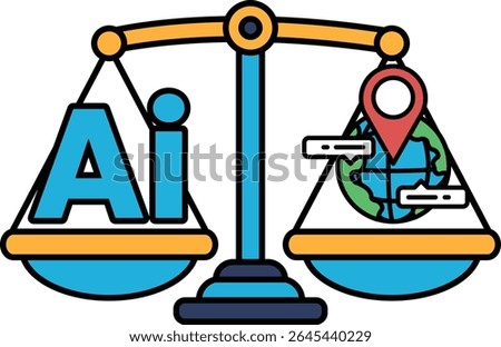 A blue and yellow scale with the word AI on the left and a globe on the right. The scale is balanced, with the globe on the right side