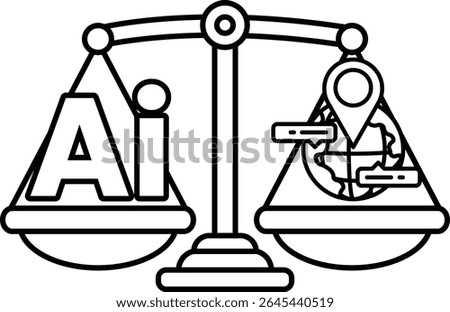 A blue and yellow scale with the word AI on the left and a globe on the right. The scale is balanced, with the globe on the right side