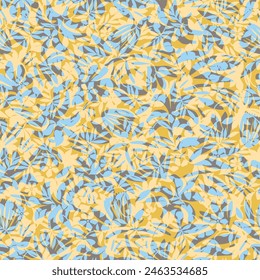 blue and yellow seamless floral vector texture flowers leaves pattern on background