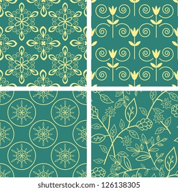 Blue and yellow seamless patterns set