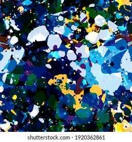 Blue and yellow seamless texture from blots. Rough surface. Abstract vector background for web page, banners backdrop, fabric, home decor, wrapping