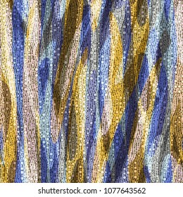 Blue and yellow seamless texture with wavy stripes and dots. Abstract vector background for web page, banners backdrop, fabric, home decor, wrapping