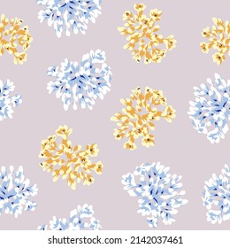 flores vectoriales sin costuras azules y amarillas en fondo gris