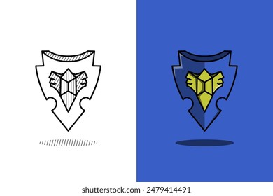 blue and yellow shield vector design. sketch design and color