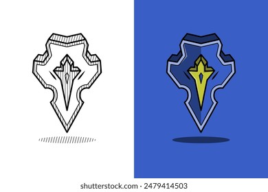 diseño de Vector de escudo azul y amarillo. diseño de boceto y color