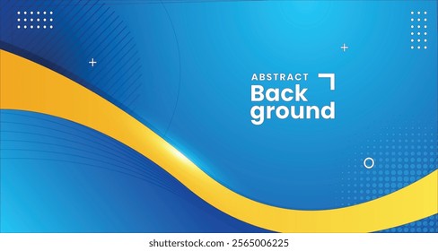blue yellow shiny wavy shapes background for poster design, banner, presentation, brochure, vector illustration for business corporate
