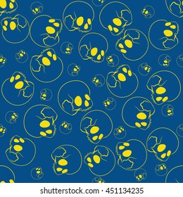 Blue and yellow skull seamless pattern