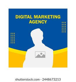 blue and yellow social media post template design for digital marketing.