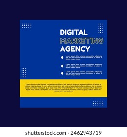 blue and yellow social media post design for digital marketing, creative and insurance companies.