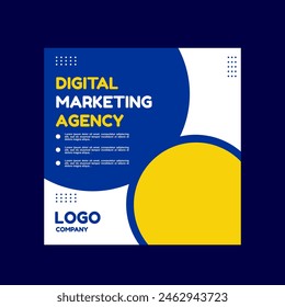 blue and yellow social media post design for digital marketing, creative and insurance companies.