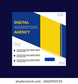 blue and yellow social media post design for digital marketing, creative and insurance companies.