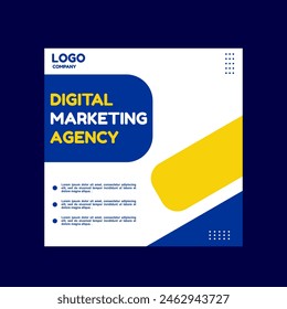 blue and yellow social media post design for digital marketing, creative and insurance companies.