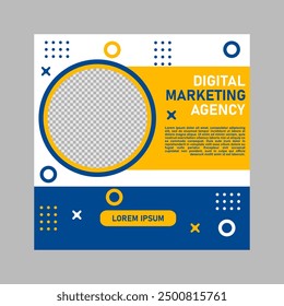 blue and yellow social media post template design, for digital marketing company.