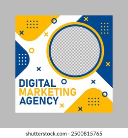 blue and yellow social media post template design, for digital marketing company.