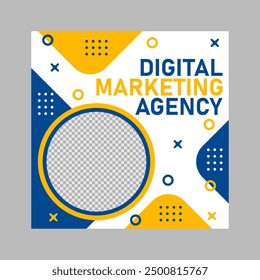 blue and yellow social media post template design, for digital marketing company.