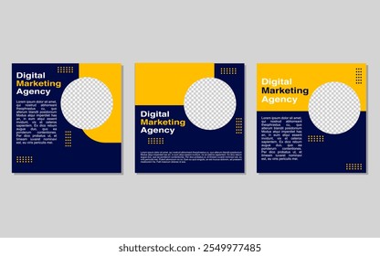 blue and yellow social media post template for business.