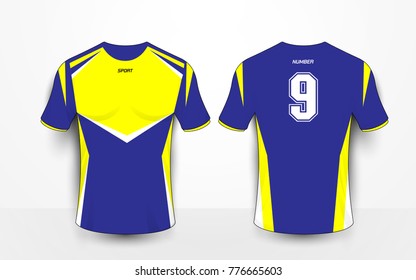 Blue and yellow sport football kits, jersey, t-shirt design template