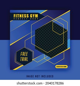 blue yellow sport work out sporty social media template post