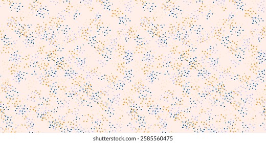 Blue and yellow spotted seamless pattern. Vector hand drawn sketch. Plain minimalist ornament with abstract shape random dots, spots, drops snowflakes. 