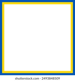 Blue and yellow square frame, isolated on transparent background. Photo frame in the colors of the Ukrainian flag. Empty border for Independence day of Ukraine. Vector illustration