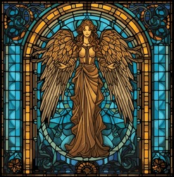 Blue And Yellow Stained Glass Window Of An Angel
