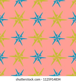 Blue yellow star, seamless background
