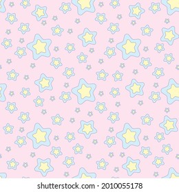 Blue and yellow stars pattern on pink background vector illustration, Endless luxury style. Print for card, fabric, clothing, packaging, wrapper, spider web