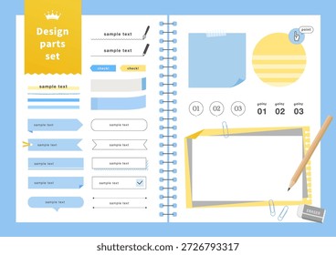 Elementos de design de papel de carta azuis e amarelas definidos para notebooks e documentos