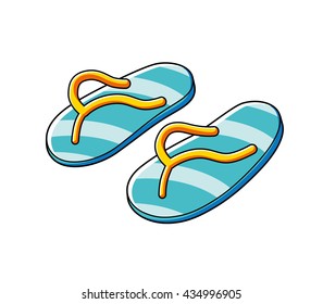 Blue yellow striped flip-flops thongs slippers icon isolated.