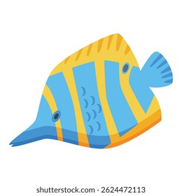 Peixes tropicais listrados azuis e amarelos nadando pacificamente