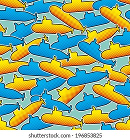 Blue and yellow submarine, seamless pattern